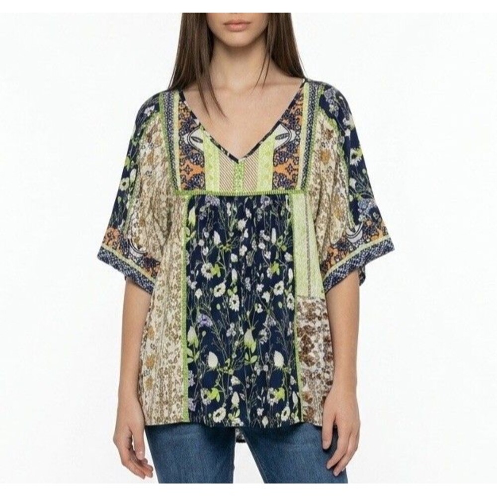 Norecoora Peasant BOHO Floral V-Neck Short Sleeve Top Blouse Size XL - Picture 1 of 15